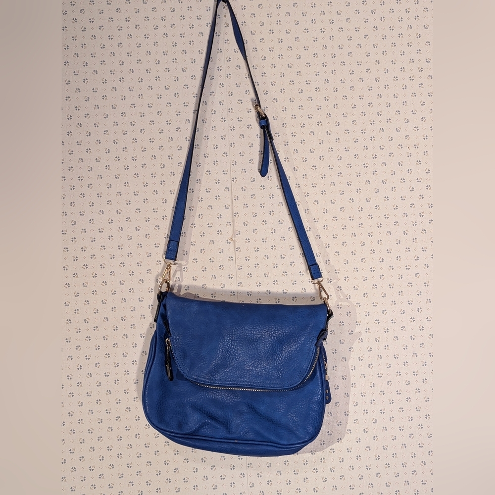 💙 Moda Luxe Leather Crossbody Bag Rare Royal Blue Lots Of Zippers